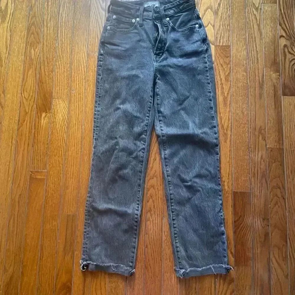 Madewell curvy perfect vintage straight jeans grey denim frayed hem size 24